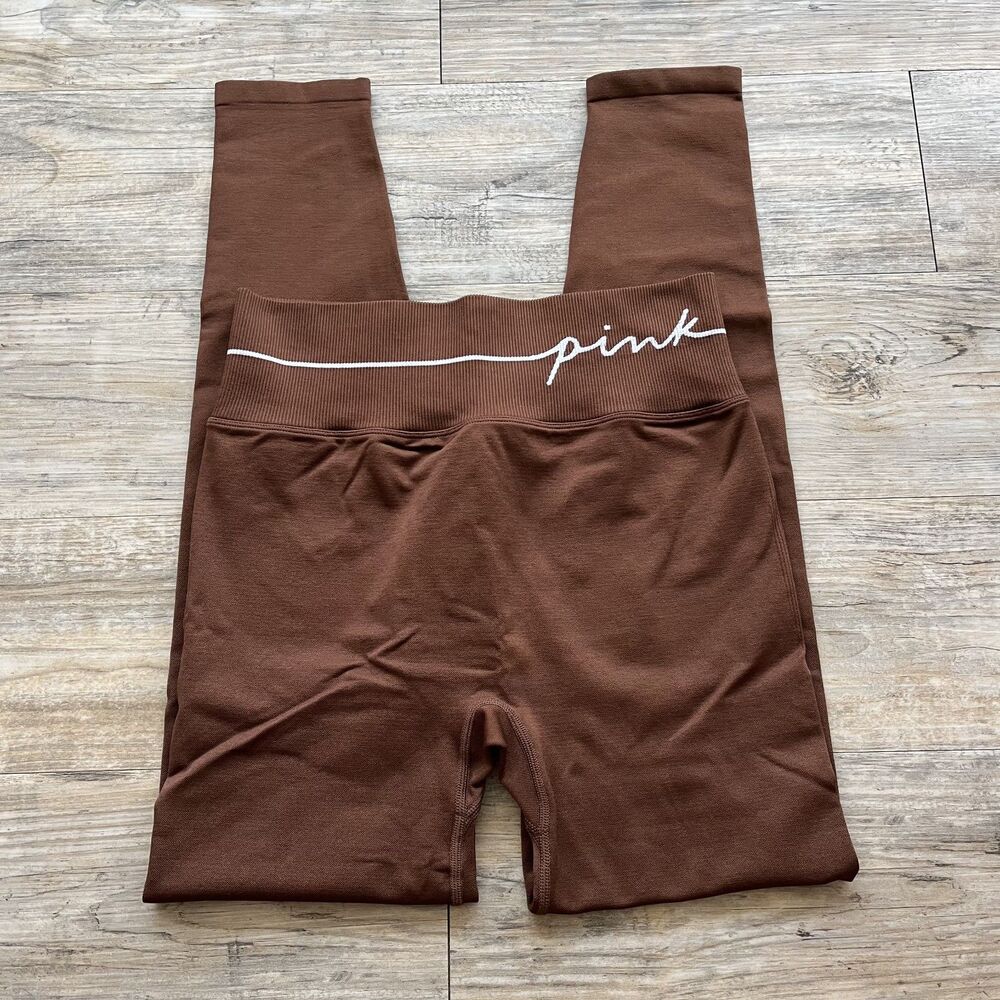 Victoria's Secret PINK Active High Waist Full Length Ribbed Legging Brown Medium